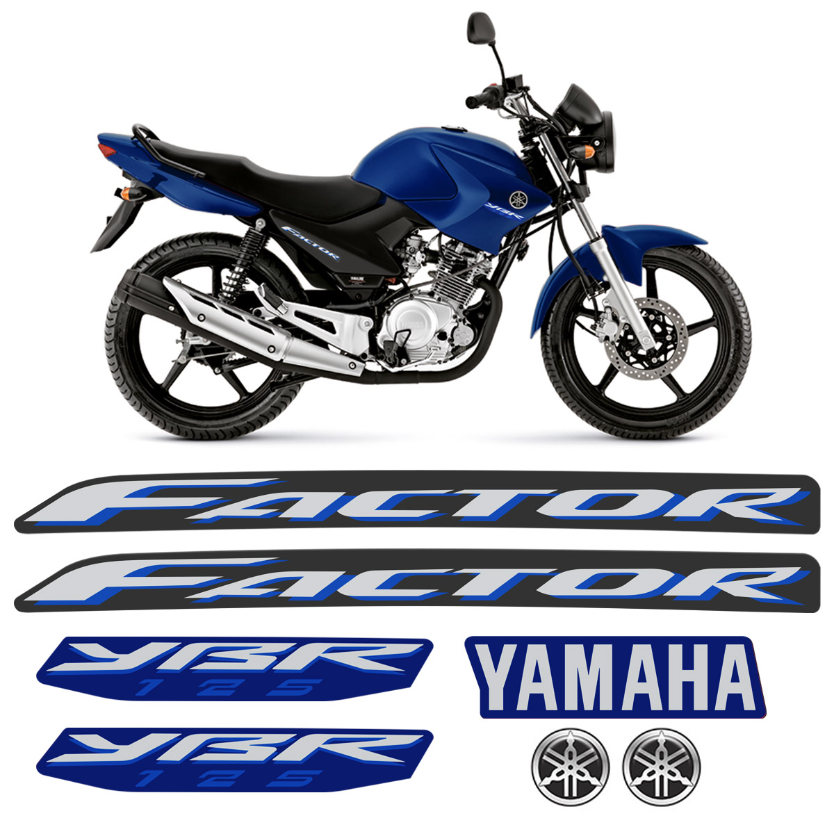 Kit Adesivos Yamaha Ybr 125 Factor 2009 Moto Azul + Emblemas