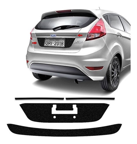 Kit Black Ford New Fiesta 2014/2019 Protetores Porta-Malas + Friso