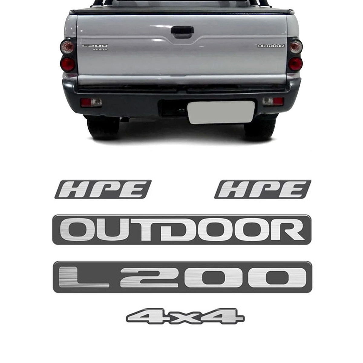 Kit Emblemas L200 Outdoor 4x4 Hpe 2007 Adesivo Grafite