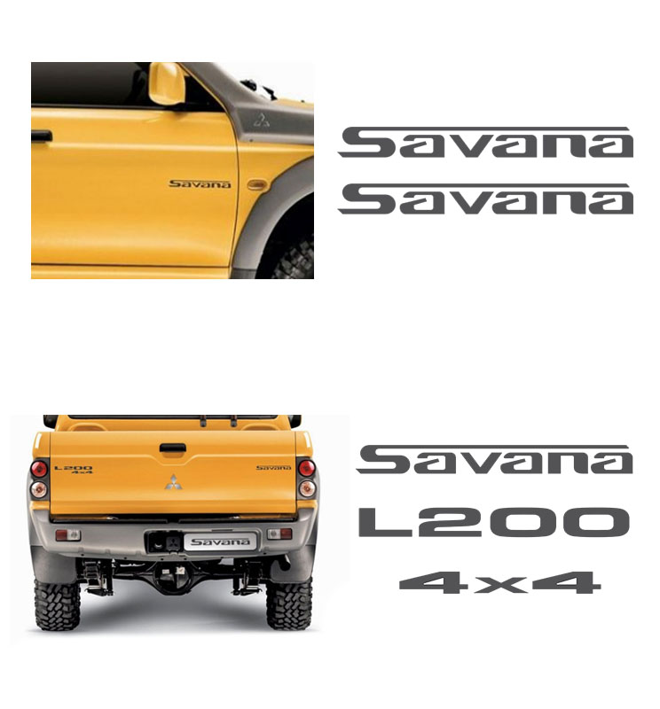 Kit Emblemas L200 Savana 4x4 Mitsubishi Lateral E Traseiro