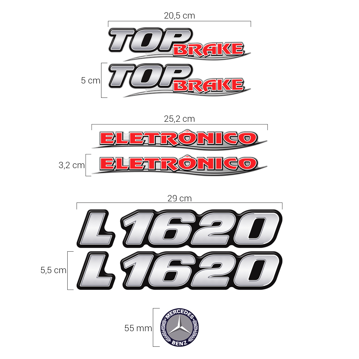 Kit Emblemas Mercedes Eletrônico L 1620 Eletrônico Top Brake