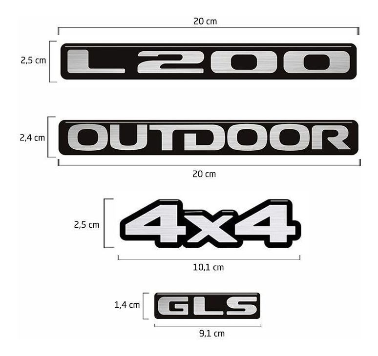 Kit Emblemas Mitsubishi L200 2011 Outdoor 4x4 Gls Resinado