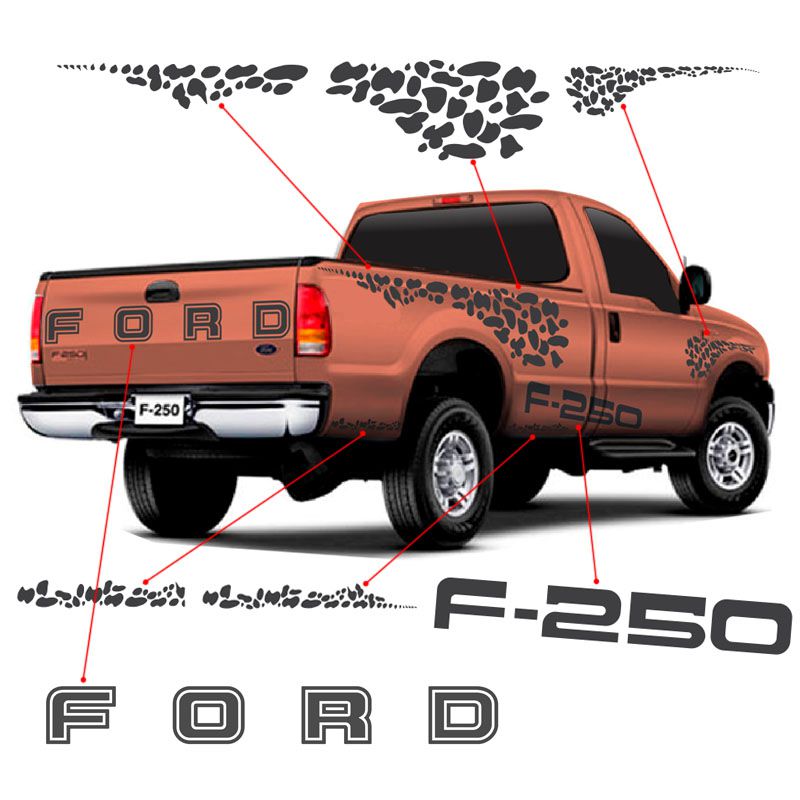 Kit Faixa Ford F-250 1999/2011 Adesivo Lateral /Traseiro Grafite