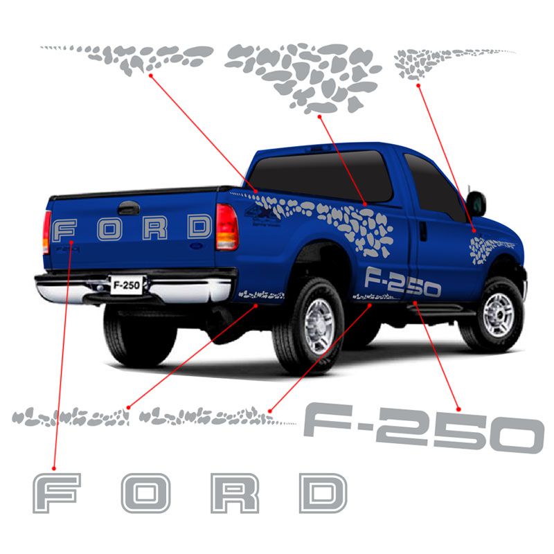 Kit Faixa Ford F-250 1999/2011 Adesivo Lateral E Traseiro Cinza