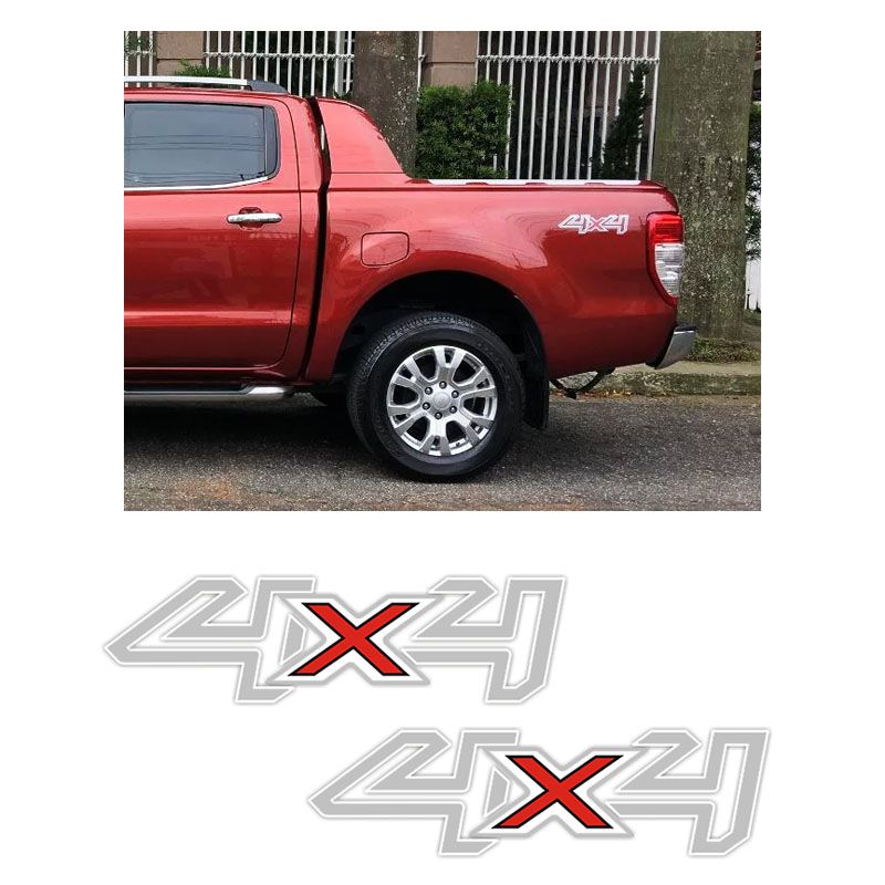 Par de Adesivos 4x4 Ford Ranger 2017/2019 Cinza e Branco