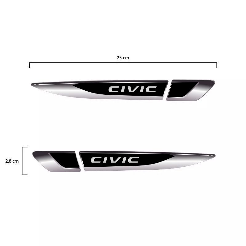Par De Aplique Lateral Honda Civic G9/G10 2012/2021 Emblema Resinado