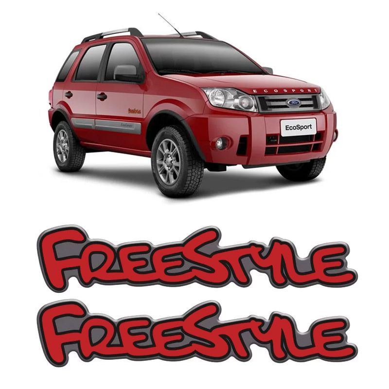 Par de Emblemas Adesivo Freestyle Ford Ecosport 2005/2012 Vermelho Resinado