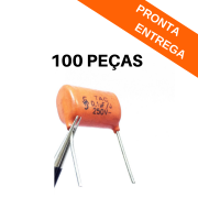 Kit 100 peças - Capacitor Poliéster Metalizado 100nF 250V - Passo 15mm (0.1uF)