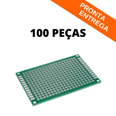 Kit 100 Peças - Placa de Circuito Impresso Face Dupla 04cm x 06cm Universal P/ PCB Ilhada (4x6)