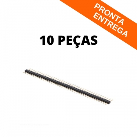 Kit 10 Peças - Barra de Pinos Macho 1x40 180º Simples - Passo 2.00mm