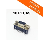 Kit 10 peças - Conector DB9 Fêmea 90º graus p/ Solda Placa PCI (preto)
