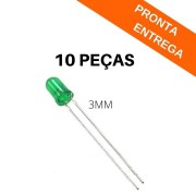 Kit 10 peças - Led Difuso Verde 3mm - 1.000 MCD