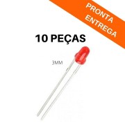 Kit 10 peças - Led Difuso Vermelho 3mm - 1.000 MCD