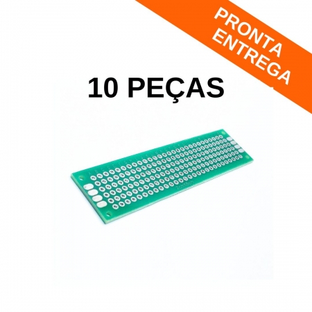 Kit 10 Peças - Placa de Circuito Impresso Face Dupla 02cm x 08cm Universal P/ PCB Ilhada (2x8)