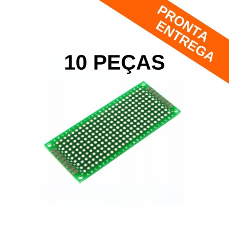 Kit 10 Peças - Placa de Circuito Impresso Face Dupla 03cm x 07cm Universal P/ PCB Ilhada (3x7)