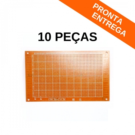 Kit 10 Peças - Placa de Circuito Impresso Fenolite 09cm x 15cm Universal P/ PCB (9x15)