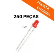 Kit 250 peças - Led Difuso Vermelho 3mm - 1.000 MCD