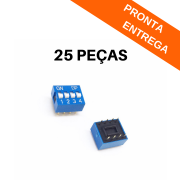 Kit 25 peças - Chave DIP Switch 4 Vias 180°graus (KF1001) - Azul