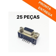 Kit 25 peças - Conector DB9 Fêmea 90º graus p/ Solda Placa PCI (preto)