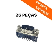 Kit 25 peças - Conector DB9 Macho 90º Solda Placa Preto (DB-09)