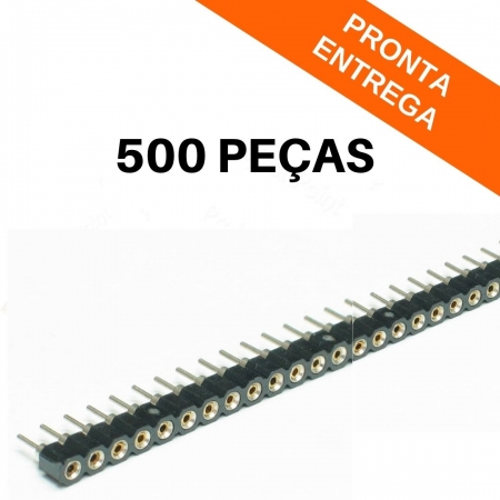 Kit 500 peças - Barra de Pinos Fêmea Torneada 1x40 180º Graus - Passo 2,54mm