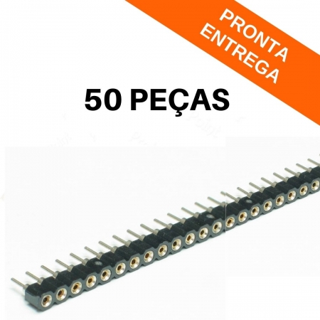 Kit 50 peças - Barra de Pinos Fêmea Torneada 1x40 180º Graus - Passo 2,54mm