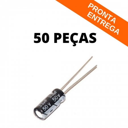 Kit 50 Peças - Capacitor Eletrolítico PTH 33uF 50V 105°C (5x11) - Chong