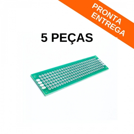 Kit 5 Peças - Placa de Circuito Impresso Face Dupla 02cm x 08cm Universal P/ PCB Ilhada (2x8)