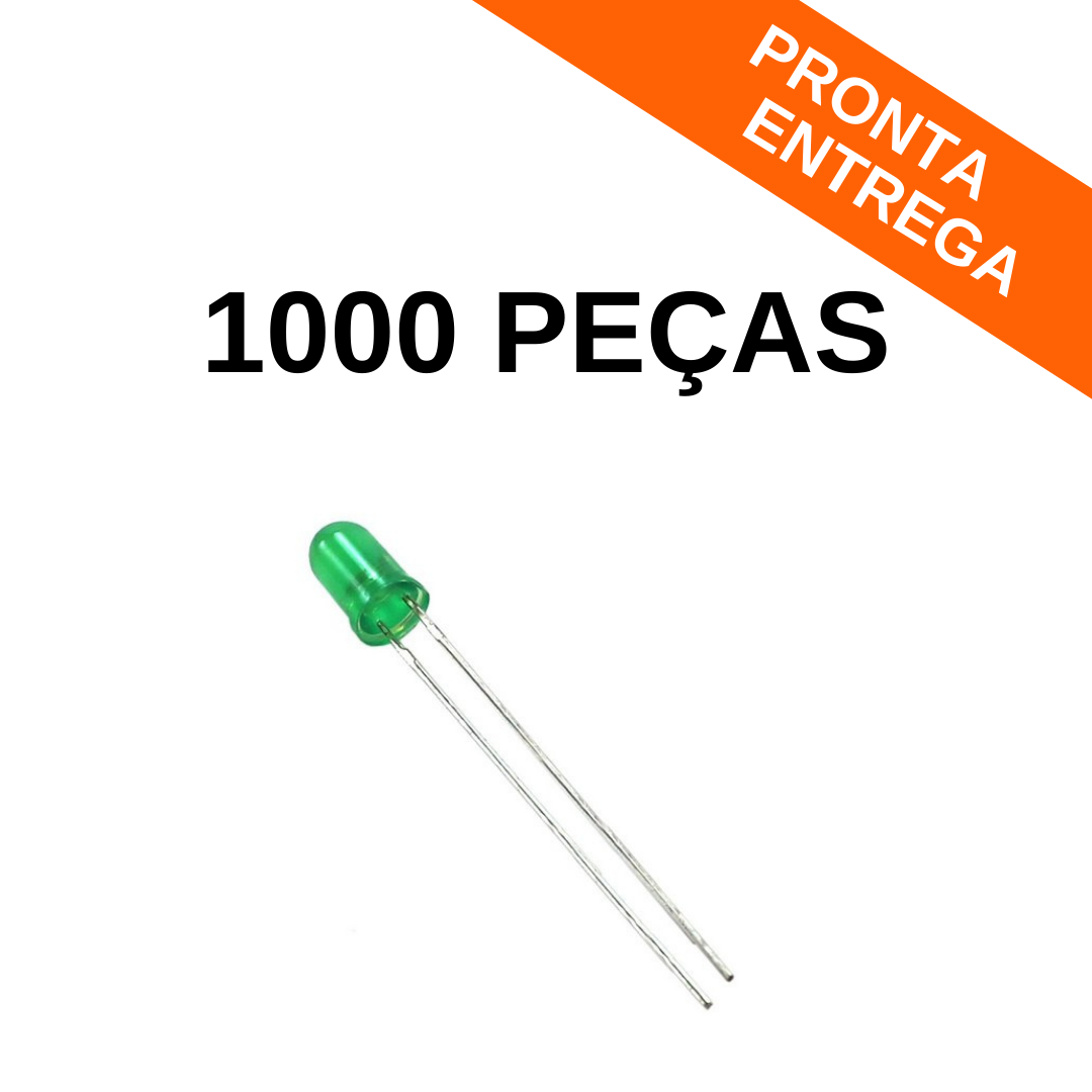 Kit 1000 peças - Led Difuso 3mm Verde - 1000MCD *