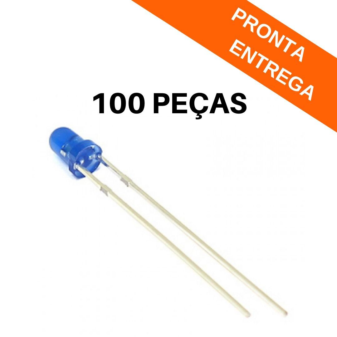 Kit 100 peças - Led Difuso Azul 3mm - 1.000 MCD