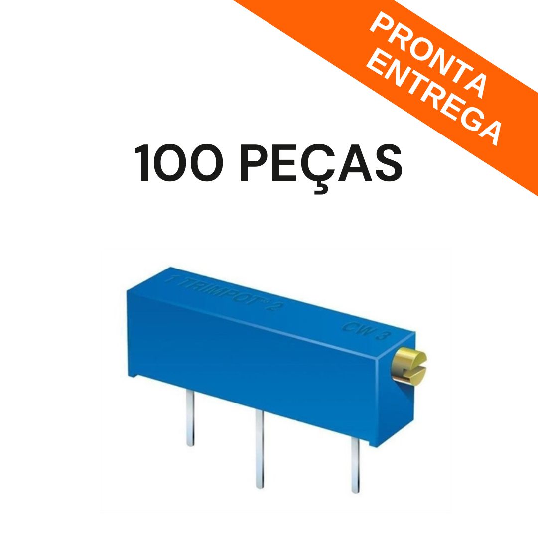 Kit 100 Peças - Trimpot 200K 3006P 15 Voltas Horizontal Ohm