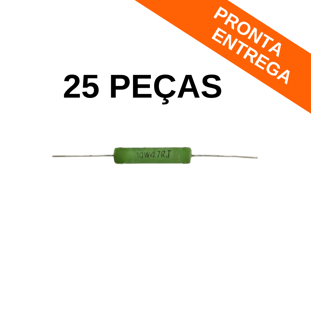 Kit 25 Peças - Resistor Ceramico Fio 47R 5% 10W Verde Axial (KNP10W47RJ)