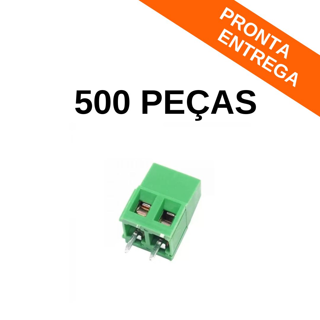 Kit 500 peças - Conector Borne Kre 2 Vias Verde Passo 5mm (KF128-5.0-02P) - 14mm