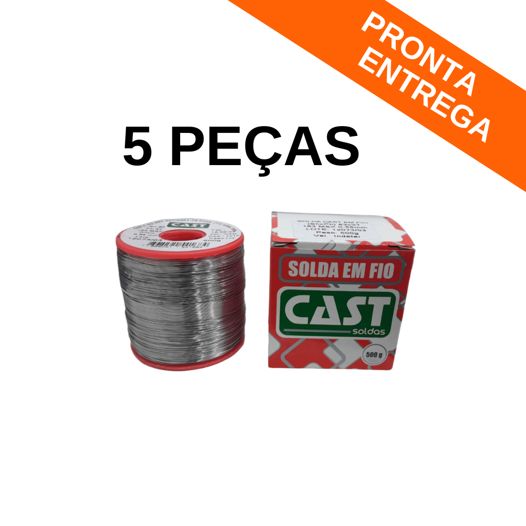 Kit 5 Peças - Rolo Solda em Fio Estanho 500g 0,55mm 63x37 -183MSX (SnxPb) - Cast