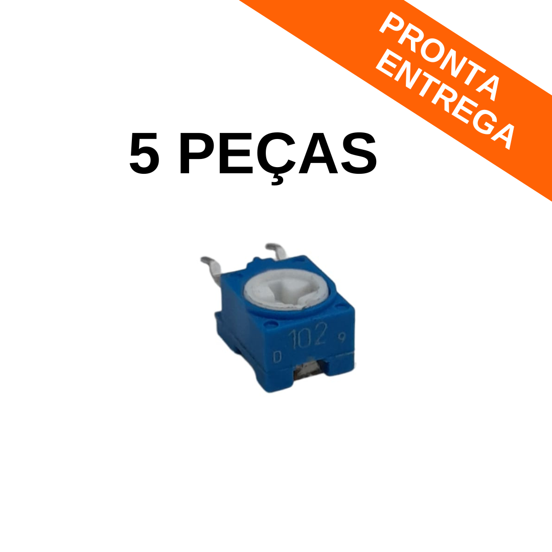 Kit 5 Peças - Trimpot Vazado 1K Vertical 3 Terminais (P) Carbono (N6-S25T0C-102)