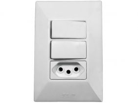 Interruptor Simples 2 Teclas + Tomada 10A 2p+t Com Espelho Branco Linha Dubai Bivolt 127v e 250v
