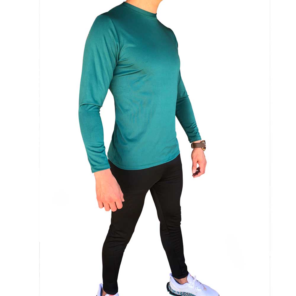Camiseta Térmica Verde Segunda Pele + Calça Térmica Preta Segunda Pele