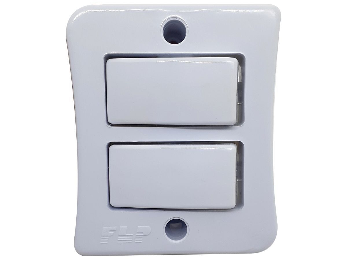 Interruptor Simples 2 Teclas 10A Sobrepor Externo Com Placa Espelho Branco Linha Viena Bivolt 127v e 250v