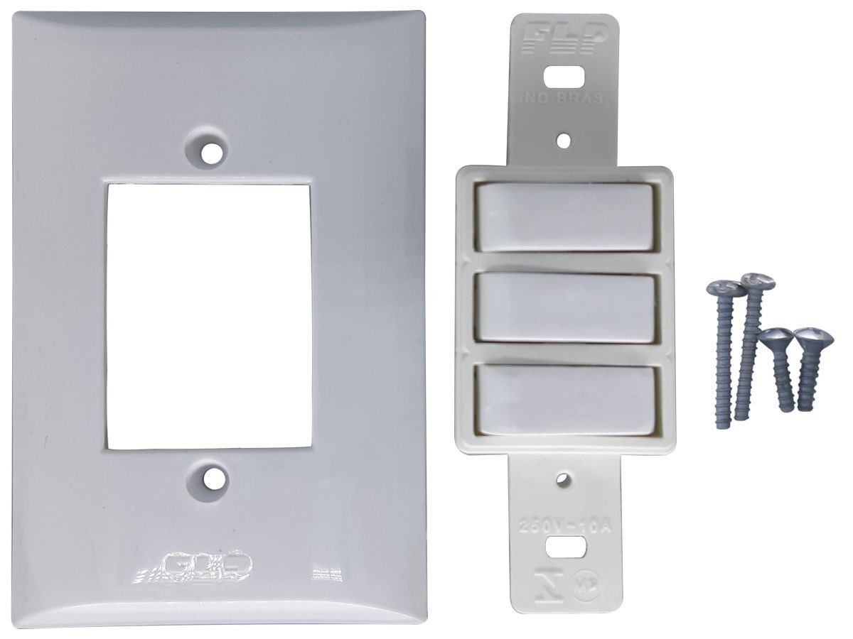 Interruptor Simples 3 Teclas 10A Com Placa Espelho Branco Bivolt 127V e 250V