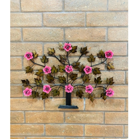Mini Árvore da Vida Decorativa com Flores Rosa - 39 x 55cm