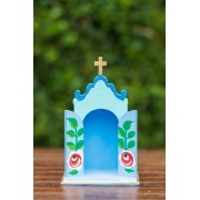 Mini Oratório em Madeira - Verde com Fundo Azul