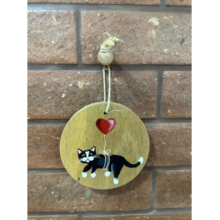 Placa Redonda - Bolacha - Gato com Balão de Coração