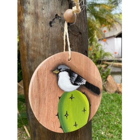 Placa Redonda - Bolacha - Pássaro em Cima do Cacto