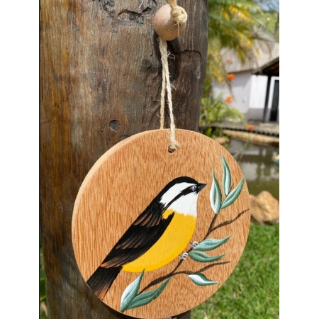 Placa Redonda - Bolacha - Pássaro no Galho de Árvore