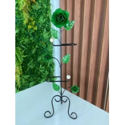 Porta Papel Higiênico em Ferro com Flores Verdes - 67 x 22 cm