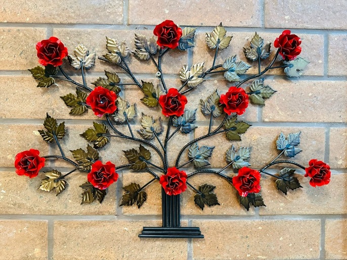 Mini Árvore da Vida Decorativa com Flores Vermelhas - 39 x 55cm
