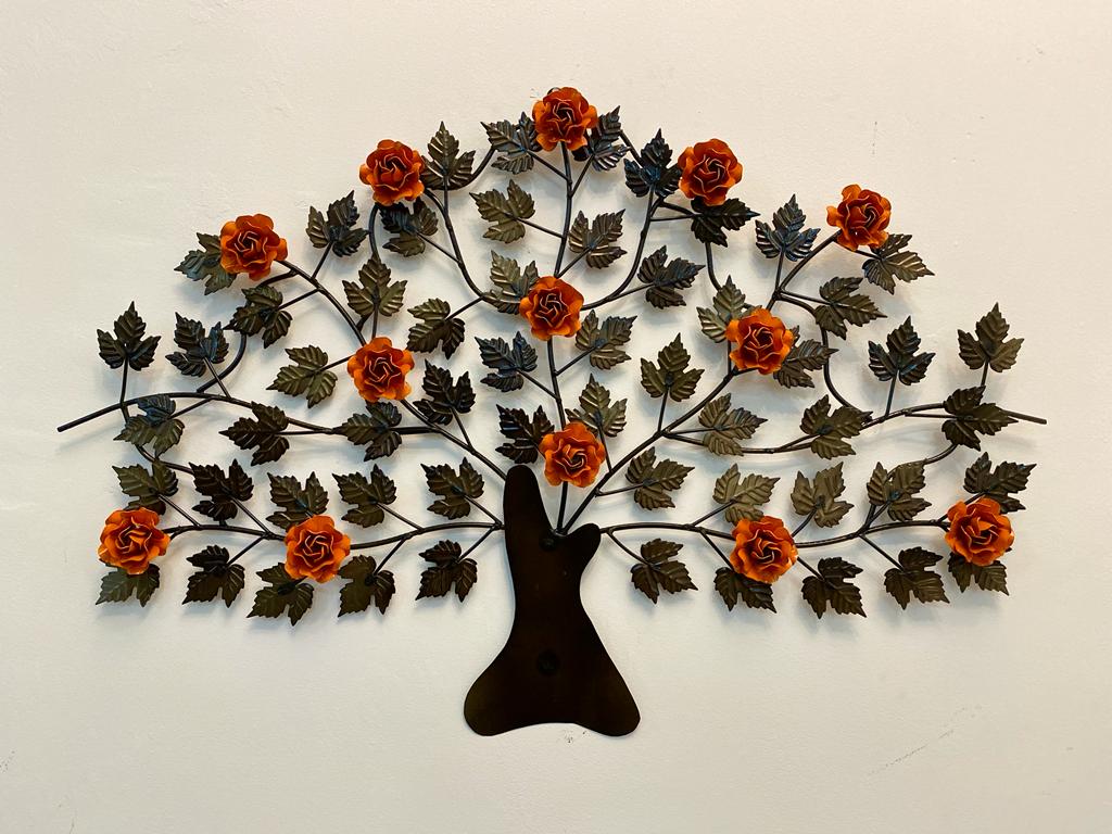 Árvore da Vida Decorativa para Parede com Flores Laranja