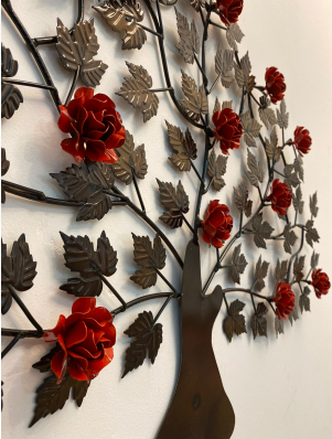 Árvore da Vida Decorativa para Parede com Flores Vermelhas