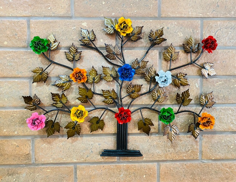 Mini Árvore da Vida Decorativa com Flores Coloridas - 39 x 55cm