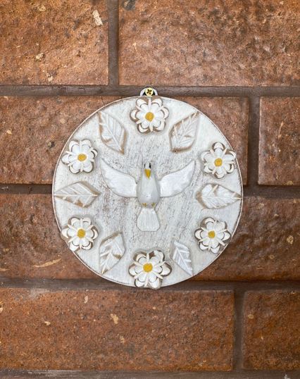 Divino Mandala Branco com Flores -  Harmonia Divina - 17 cm x 17 cm